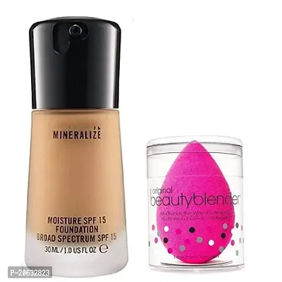 CRAZY HUDA Professional Waterproof Longlasting Mineralize SPF 15 Foundation with Beauty Blender Pack of 2