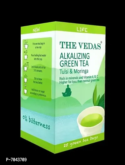 THE VEDAS - Alkalizing Green Tea (Pack of 2) | Rich in Vitamin C  Minerals | Helps in Weight management Tulsi Moringa | Contains 50 Pyramid shaped tea bags-thumb0