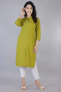 RIMELINE FASHION Women's Cotton A-line Combo Kurtis (Small, Mehandi-Rama)-thumb3