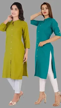 RIMELINE FASHION Women's Cotton A-line Combo Kurtis (Small, Mehandi-Rama)-thumb2