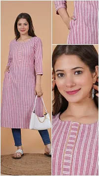 Trendy Grey And Pink Khadi Cotton Round Neck 3/4 Sleeves Kurta For Women- Pack Of 2-thumb4