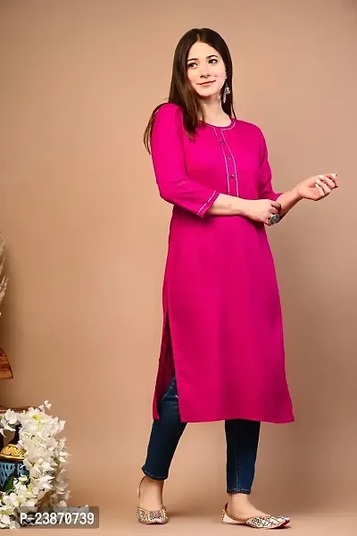 RIMELINE FASHION Rayon Straight Kurti for Women Pink-thumb3