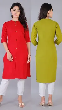 RIMELINE FASHION Women's Cotton Straight Fit Kurtis (Medium, Red-Mehandi)-thumb2