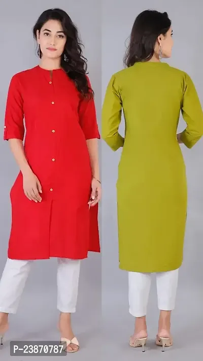 RIMELINE FASHION Women's Cotton Straight Fit Kurtis (Medium, Red-Mehandi)-thumb3