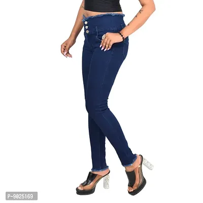 Fashionbazaar4u Women's High Rise Slim Fit Jeans Dark Blue 32-thumb3