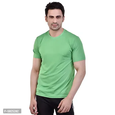 Fashionbazzar4u Men's Cotton Blend Regular Fit Solid Round Neck T-Shirt (Large, Light Green)-thumb0