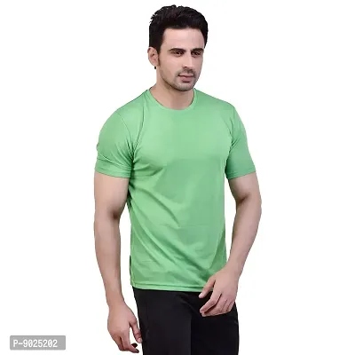 Fashionbazzar4u Men's Cotton Blend Regular Fit Solid Round Neck T-Shirt (Large, Light Green)-thumb2