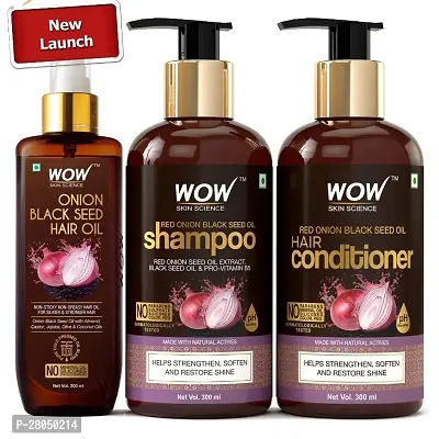 WOW Skin Science Ultimate Onion Oil Hair Care Kit for Hair Fall Control - Shampoo 300ml + Conditioner 300ml + Onion Hair Oil 200ml-thumb0