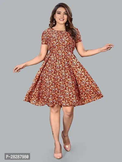 Stylish Brown Chiffon Printed Dresses For Women