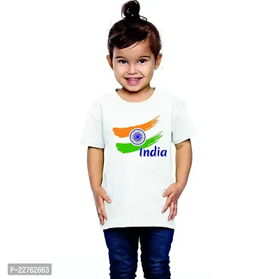 SHRI KRISHNA Round Neck Half Sleeve Happy Independence Day and Republic Day and Gandhi JAYANTI Printed T-Shirt for Boys and Girls (Large) White