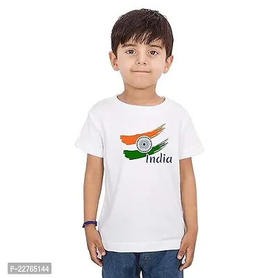 SHRI KRISHNA Round Neck Half Sleeve Happy Independence Day and Republic Day and Gandhi JAYANTI Printed T-Shirt for Boys and Girls (14-15 Years) White