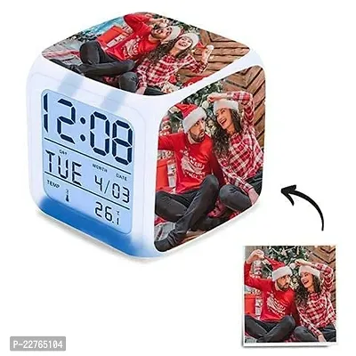 Plastic Personalized/Customized Photo Print Digital Alarm Clock, Glowing LED, Color Change Digital Alarm Clock, Shri Krishna (White)-thumb3