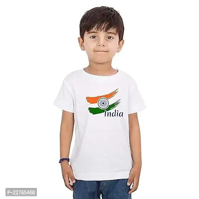 SHRI KRISHNA Round Neck Half Sleeve Happy Independence Day and Republic Day and Gandhi JAYANTI Printed T-Shirt for Boys and Girls (8-9 Years) White-thumb0