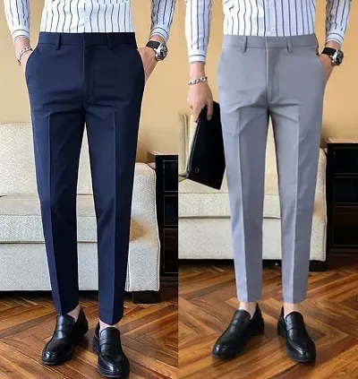 Stylish Cotton Blend Multicoloured Solid Formal Trouser For Men