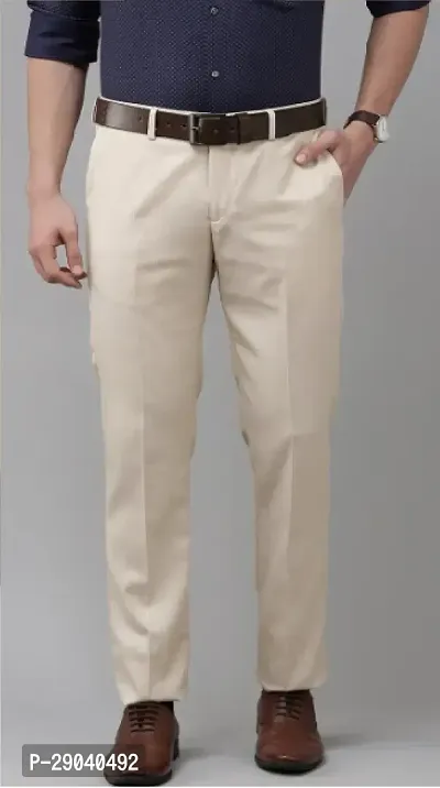 Stylish Beige Cotton Blend Solid Trouser For Men-thumb0