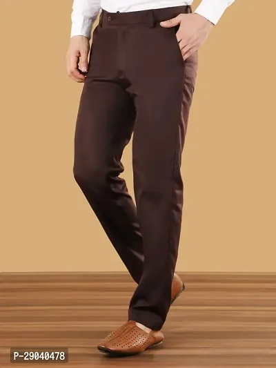 Stylish Brown Cotton Blend Solid Trouser For Men-thumb0