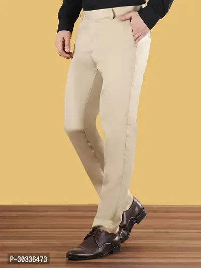 Stylish Beige Cotton Blend Solid Formal Trouser For Men-thumb4