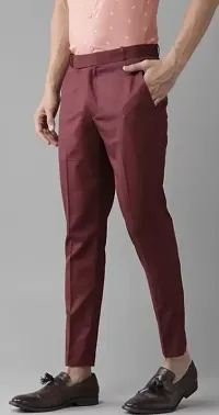 Stylish Maroon Cotton Blend Solid Trouser For Men-thumb2