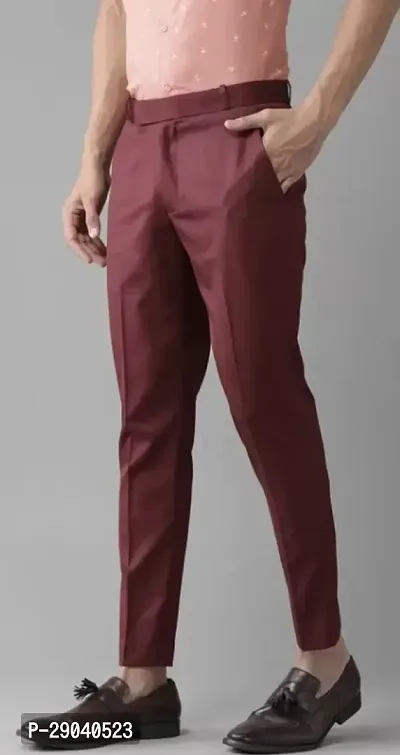 Stylish Maroon Cotton Blend Solid Trouser For Men-thumb3