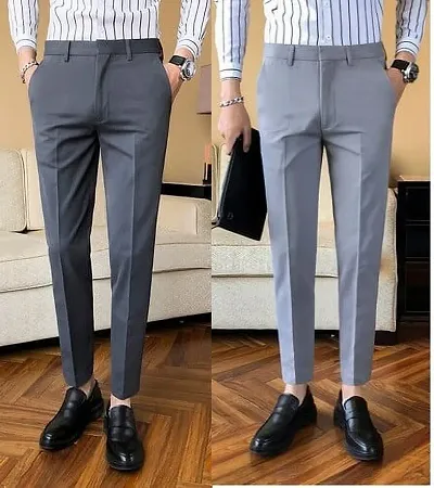 Classic Blend Solid Formal Trousers Pack of 2 For Men