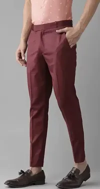 Stylish Maroon Cotton Blend Mid-Rise Trouser For Men-thumb2