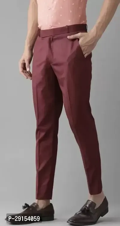 Stylish Maroon Cotton Blend Mid-Rise Trouser For Men-thumb3