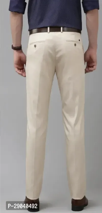 Stylish Beige Cotton Blend Solid Trouser For Men-thumb2