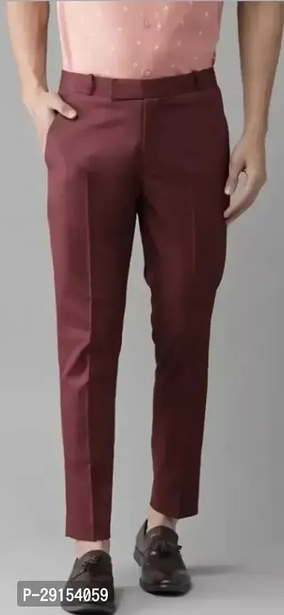 Stylish Maroon Cotton Blend Mid-Rise Trouser For Men