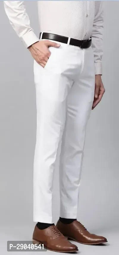 Stylish White Cotton Blend Solid Trouser For Men-thumb3