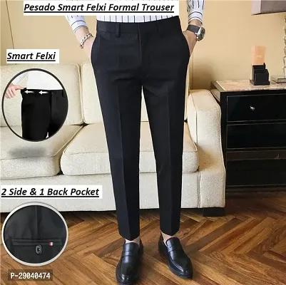 Stylish Black Cotton Blend Solid Trouser For Men