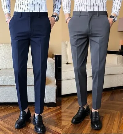 Classic Blend Solid Formal Trousers Pack of 2 For Men