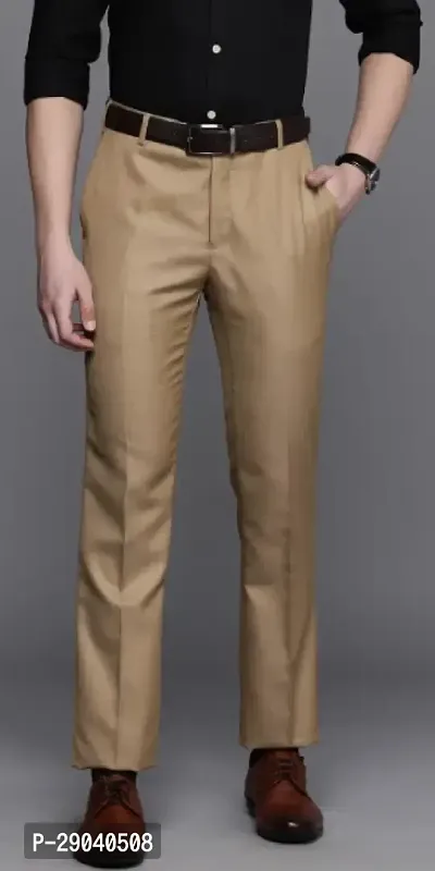 Stylish Beige Cotton Blend Solid Trouser For Men