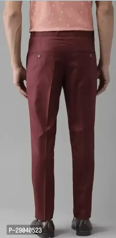 Stylish Maroon Cotton Blend Solid Trouser For Men-thumb2