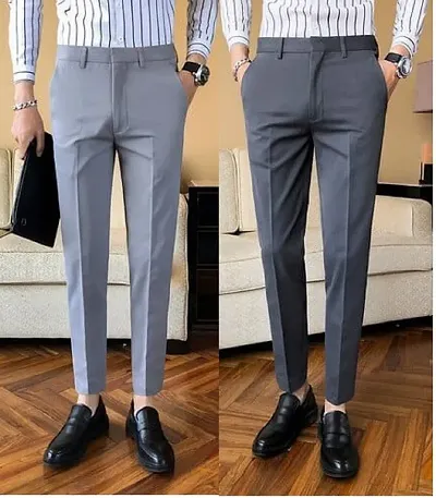 Classic Blend Solid Formal Trousers Pack of 2 For Men