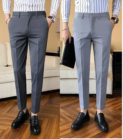 Stylish Cotton Blend Multicoloured Solid Formal Trouser For Men