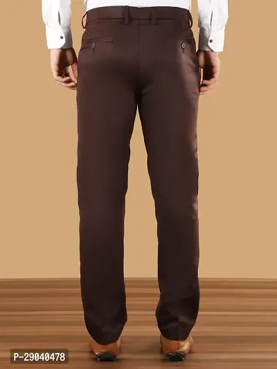 Stylish Brown Cotton Blend Solid Trouser For Men-thumb3