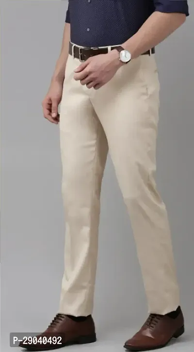 Stylish Beige Cotton Blend Solid Trouser For Men-thumb3
