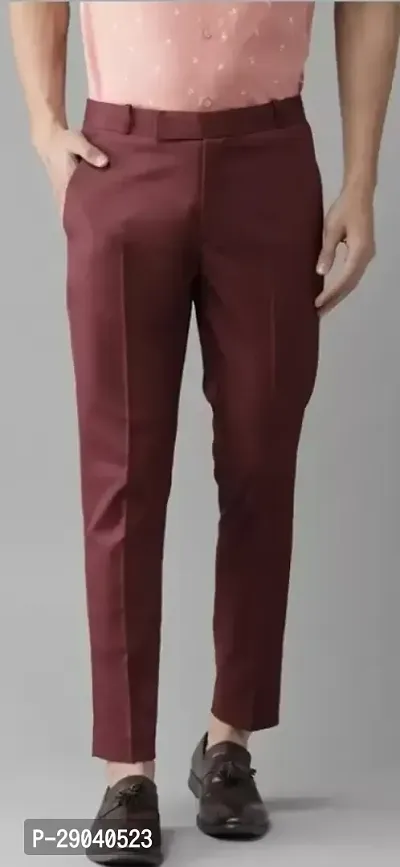 Stylish Maroon Cotton Blend Solid Trouser For Men-thumb0