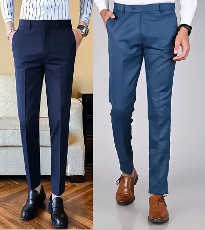 Classic Blend Solid Formal Trousers Pack of 2 For Men