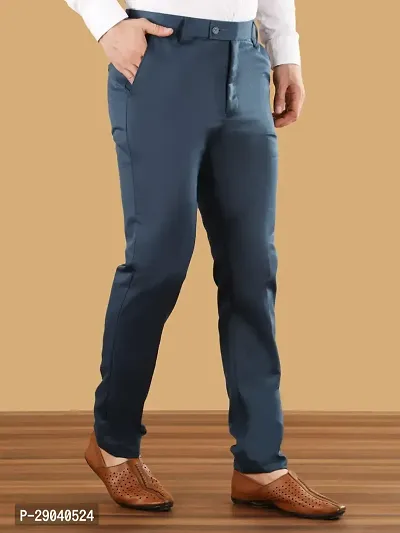 Stylish Blue Cotton Blend Solid Trouser For Men