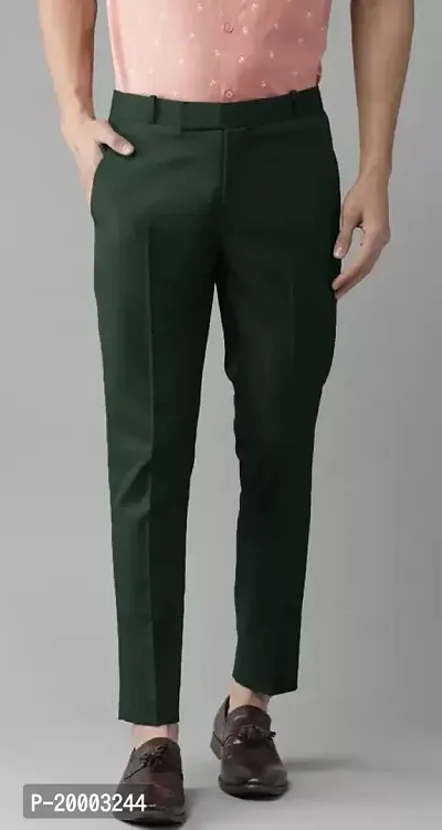 Elegant Green Cotton Blend Formal Trouser For Men-thumb0