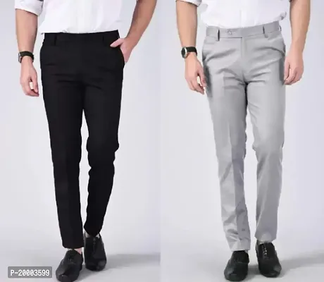 Pesado BlackLntGrey Formal Trouser For Mens Pack of 2-thumb0