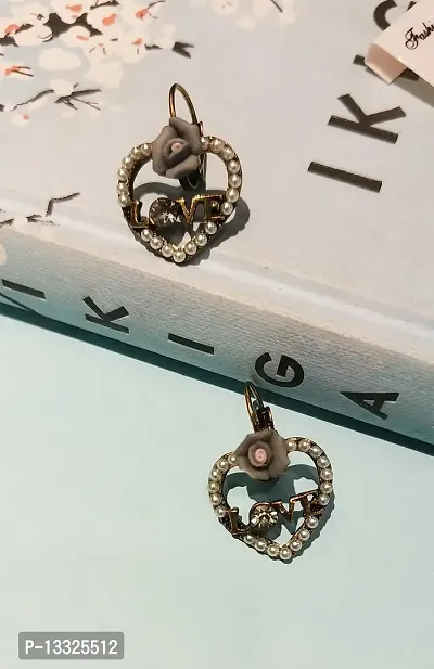 La Belleza Pearls Multicolor Flower Design Heart Shaped Drop Dangle Earrings for Girls And Women (Grey)-thumb2