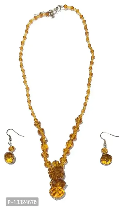 LA BELLEZA Golden Crystal Beads Mala | Matar Mala| Jaap Mala | Round Beads Jewellery Set With Necklace/Neckpiece Pendant With Earring For Girls And Women-thumb0