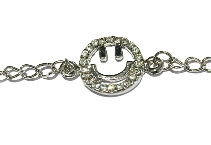 LA BELLEZA Adjustable Plated Stainless Rhinestone Studded Smiley Happy Face Chain Linked Bracelet for Girls and Women