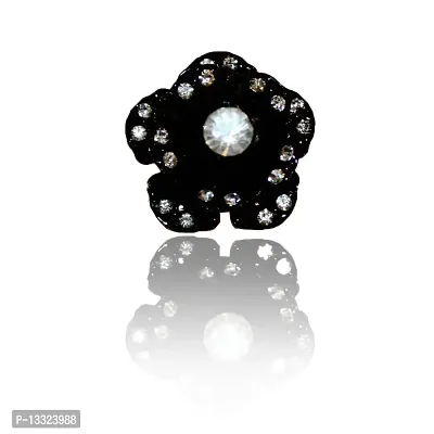 La Belleza Adjustable Solitaire Metal Flower Finger Ring with Cubic Zirconia Stone for Girls and Women (Black)-thumb0