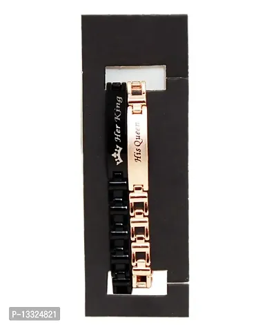 La Belleza Black & Rose Gold Combo of 2 Adjustable Her King & His Queen Couple Bracelet For Girls and Boys-thumb3