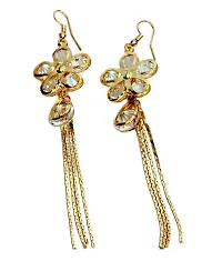 La Belleza Crystal Gold Plated Flower Design Dangler Long Chain Hanging Earrings for Girls and Women-thumb3