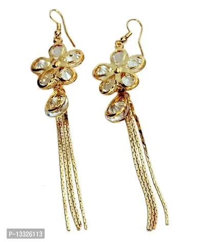 La Belleza Crystal Gold Plated Flower Design Dangler Long Chain Hanging Earrings for Girls and Women-thumb4