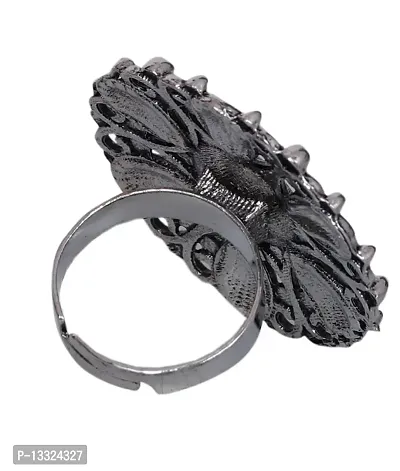 La Belleza Adjustable Black Stone Studded Cocktail Flower Design Finger Ring for Girls and Women with a Gift Box-thumb2